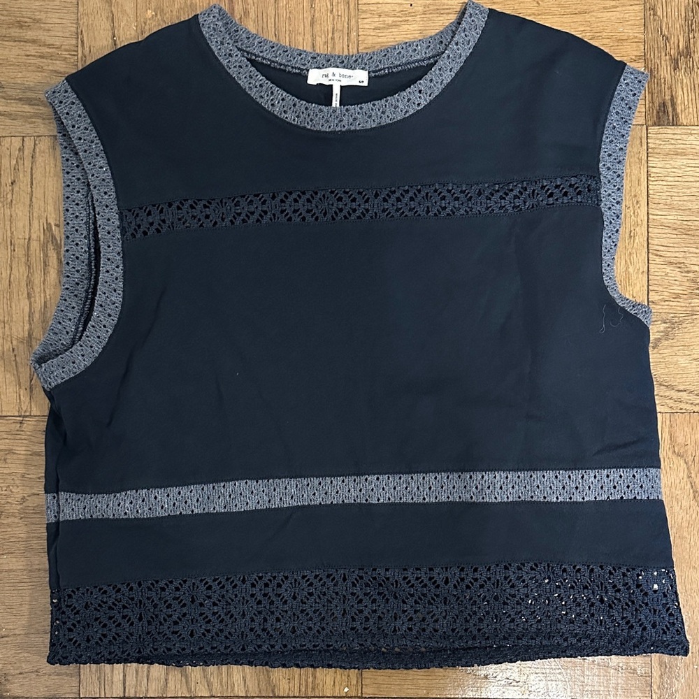 Black and Gray Crochet Trim Crop Top